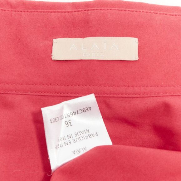 ALAIA red cotton curved tulip petal peplumpuff sleeves shirt FR36 S
